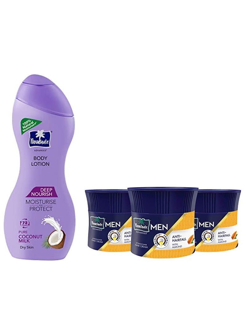 Parachute Advansed Almond Hair Cream, 100Ml |Anti Hairfall | Dry Hair Cream After Shower |Non Sticky Oil Replacement Hair Cream & PDeep Nourish Body Lotion For Women & Men, Dry Skin, 250Ml, 4 count - Image 1